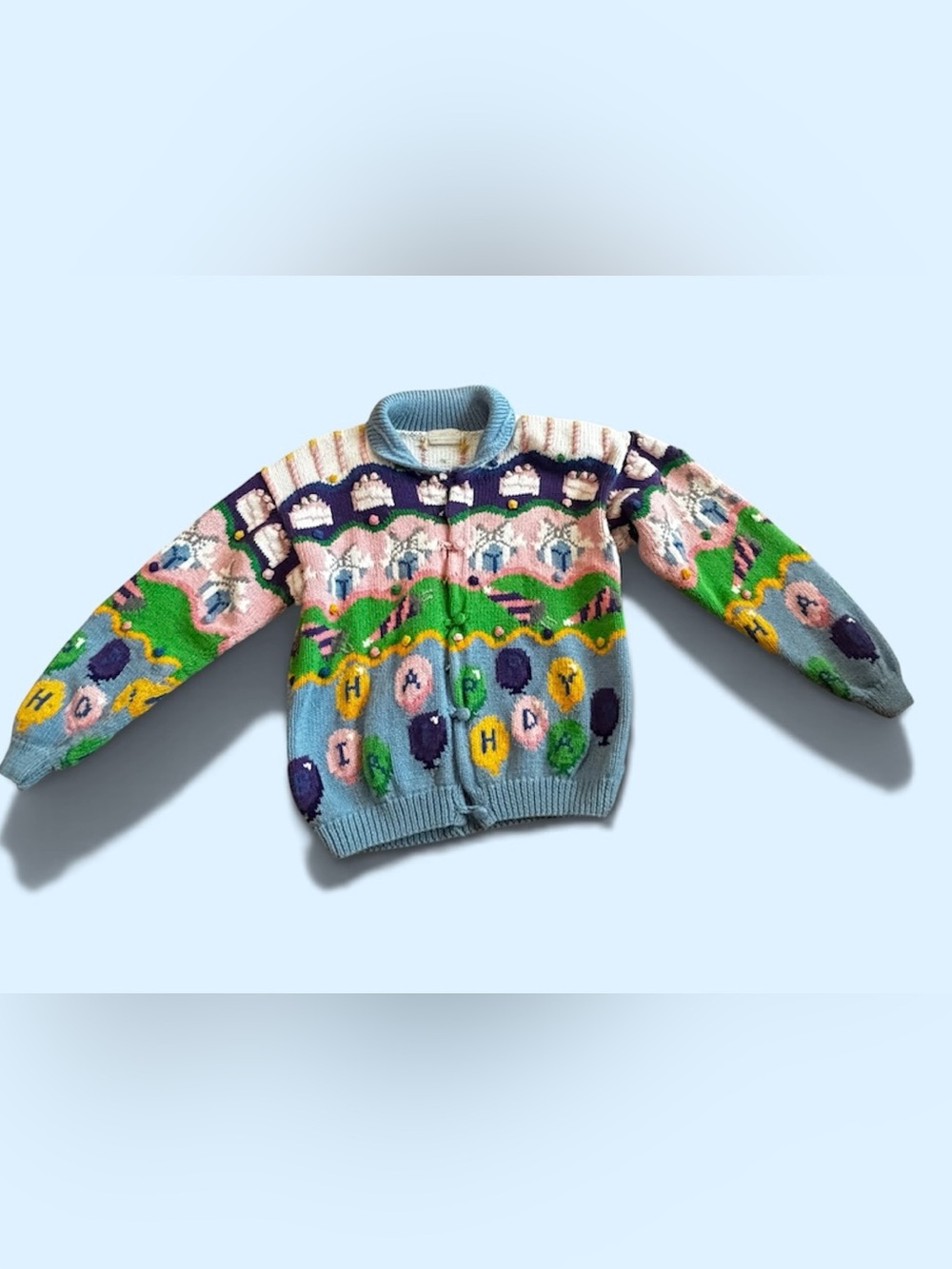 90s Eagles eye Vintage Pastel Balloon Knit Cardigan Sweater birthday